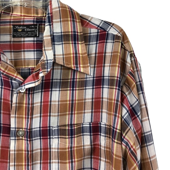 Vintage 70s thin plaid travelers button up XL - Picture 3 of 5